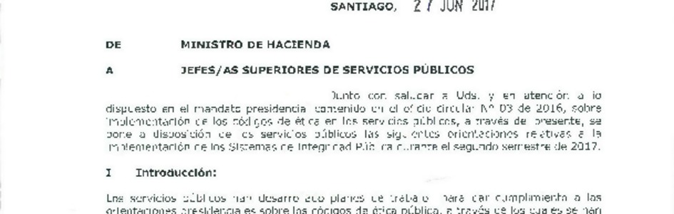 Of. Ord. N°1316/2017 del Ministerio de Hacienda
