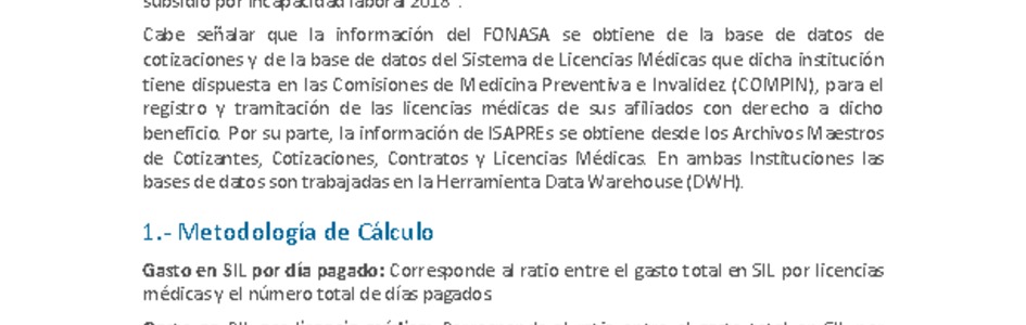 Metodología estadísticas de licencias médicas de origen común y subsidio por incapacidad laboral 2018