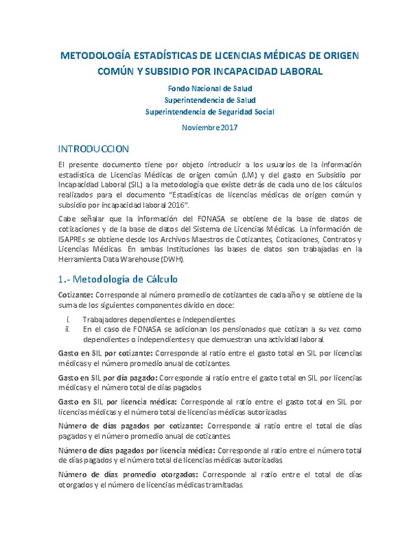 Metodología estadísticas generales de LM y SIL del año 2016