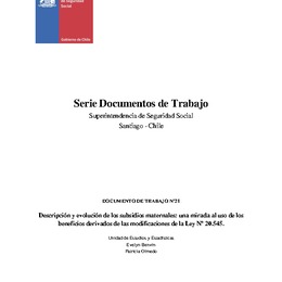 Documento 21: Descripción y evolución de los subsidios maternales: una mirada al uso de los beneficios derivados de las modificaciones de la Ley Nº 20.545.