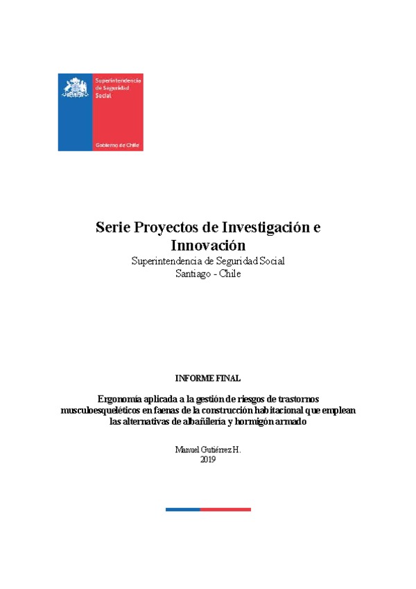 Ergonomía aplicada a la gestión de riesgos de trastornos musculoesqueléticos en faenas de la construcción habitacional que emplean las alternativas de albañilería y hormigón armado