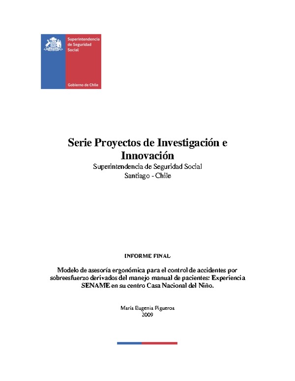 Modelo de asesoría ergonómica para el control de accidentes por sobreesfuerzo derivados del manejo manual de pacientes: Experiencia SENAME en su centro Casa Nacional del Niño