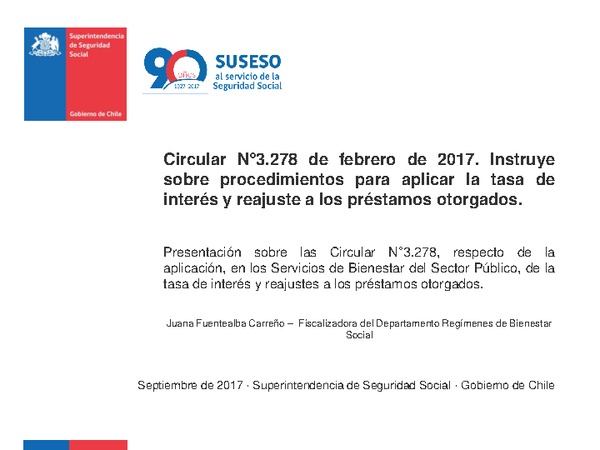 Circular N° 3.278 de febrero de 2017: Instruye sobre procedimientos para aplicar la tasa de interés y reajuste a los préstamos otorgados