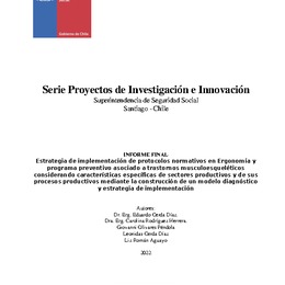 Estrategia de implementación de protocolos normativos en Ergonomía y programa preventivo asociado a trastornos musculoesqueléticos considerando características específicas de sectores productivos y de sus procesos productivos mediante la construcción de un modelo diagnóstico y estrategia de implementación