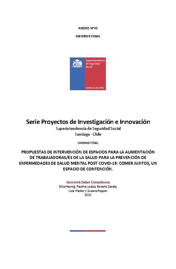 Propuestas de intervención de espacios para la alimentación de trabajadoras/es de la salud para la prevención de enfermedades de salud mental post COVID-19: comer juntos, un espacio de contención