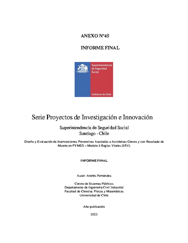 Diseño y evaluación de intervenciones preventivas asociadas a accidentes graves y con resultado de muerte en PYMES - Modelo 5 reglas vitales (5RV)