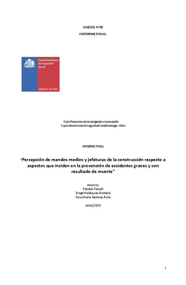 Percepción de mandos medios y jefaturas de la construcción respecto a aspectos que inciden en la prevención de accidentes graves y con resultado de muerte.