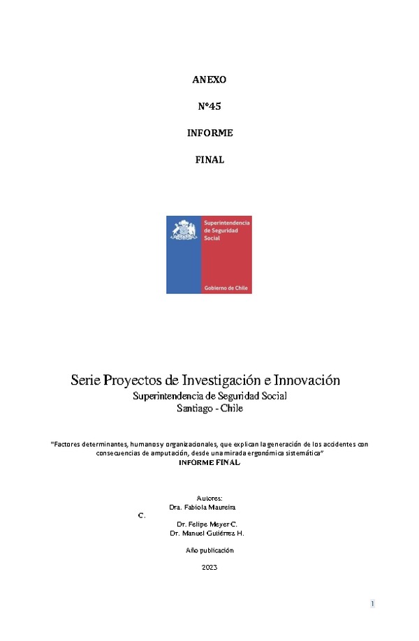 Factores determinantes, humanos y organizacionales, que explican la generación de los accidentes con consecuencias de amputación, desde una mirada ergonómica sistemática.