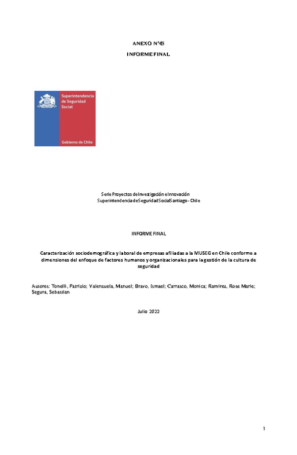 Caracterización sociodemográfica y laboral de empresas afiliadas a la MUSEG en Chile conforme a dimensiones del enfoque de factores humanos y organizacionales para la gestión de la cultura de seguridad