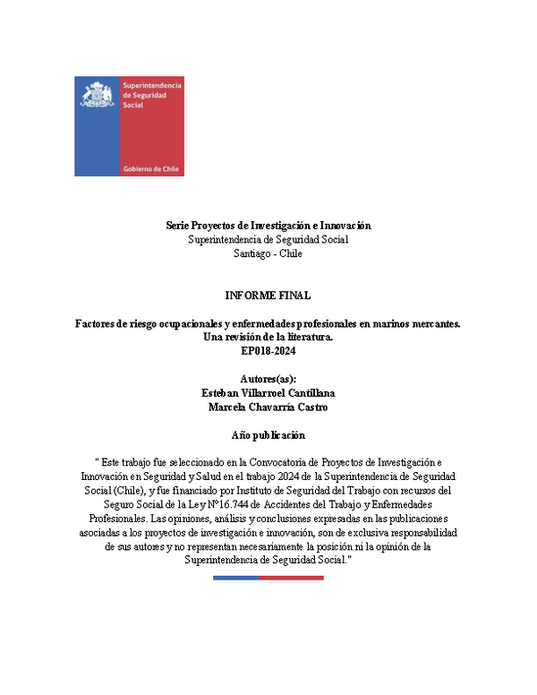 Factores de riesgo ocupacionales y enfermedades profesionales en marinos mercantes. Una revisión de la literatura.