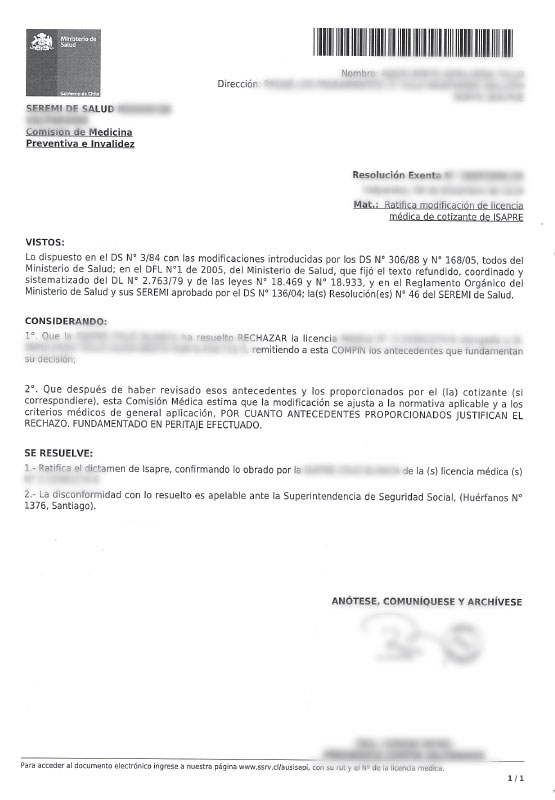 Ejemplo de documento tipo 1: Resolución Compin Isapre